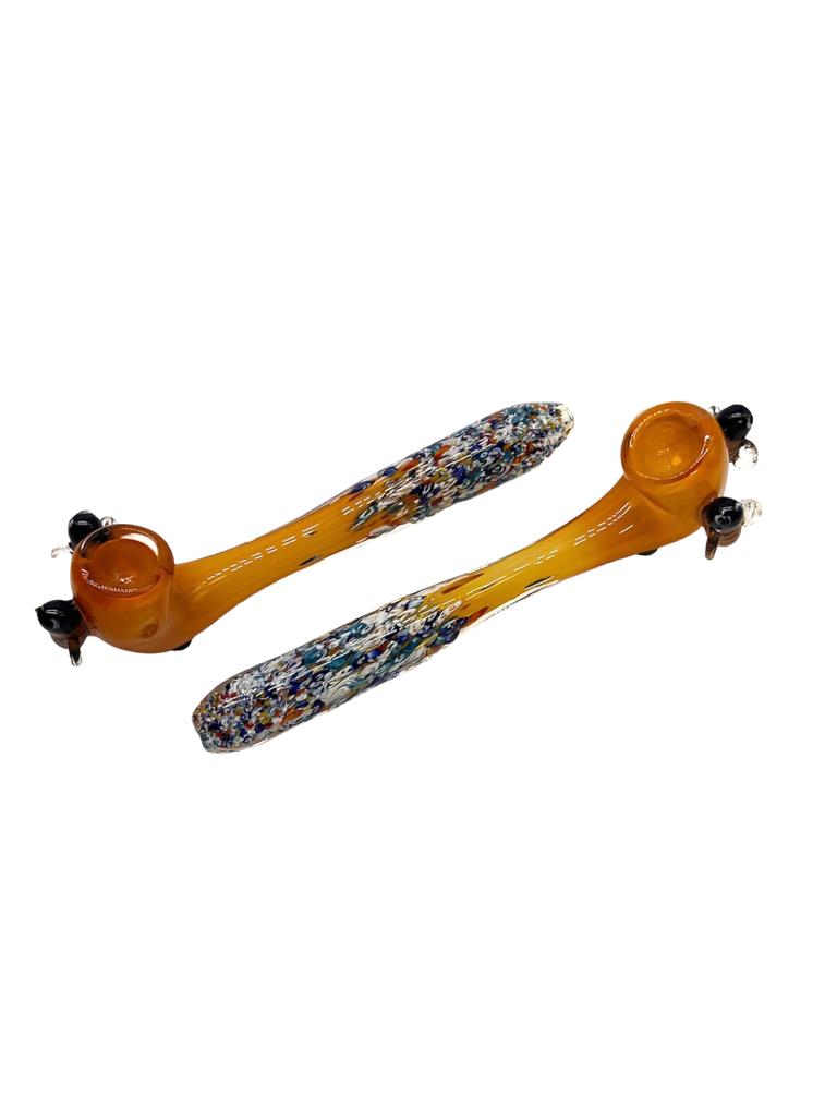 LONG DOUBLE HONEY BEE ON HEAD SHERLOCK HANDPIPE 7"