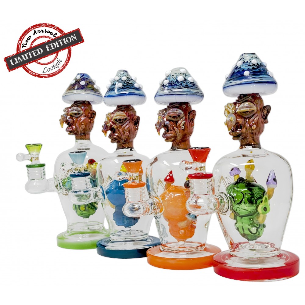 LOOKAH - 11.5" CREEPY FACE W/ MULTI MUSHROOM PERC WATER PIPE
