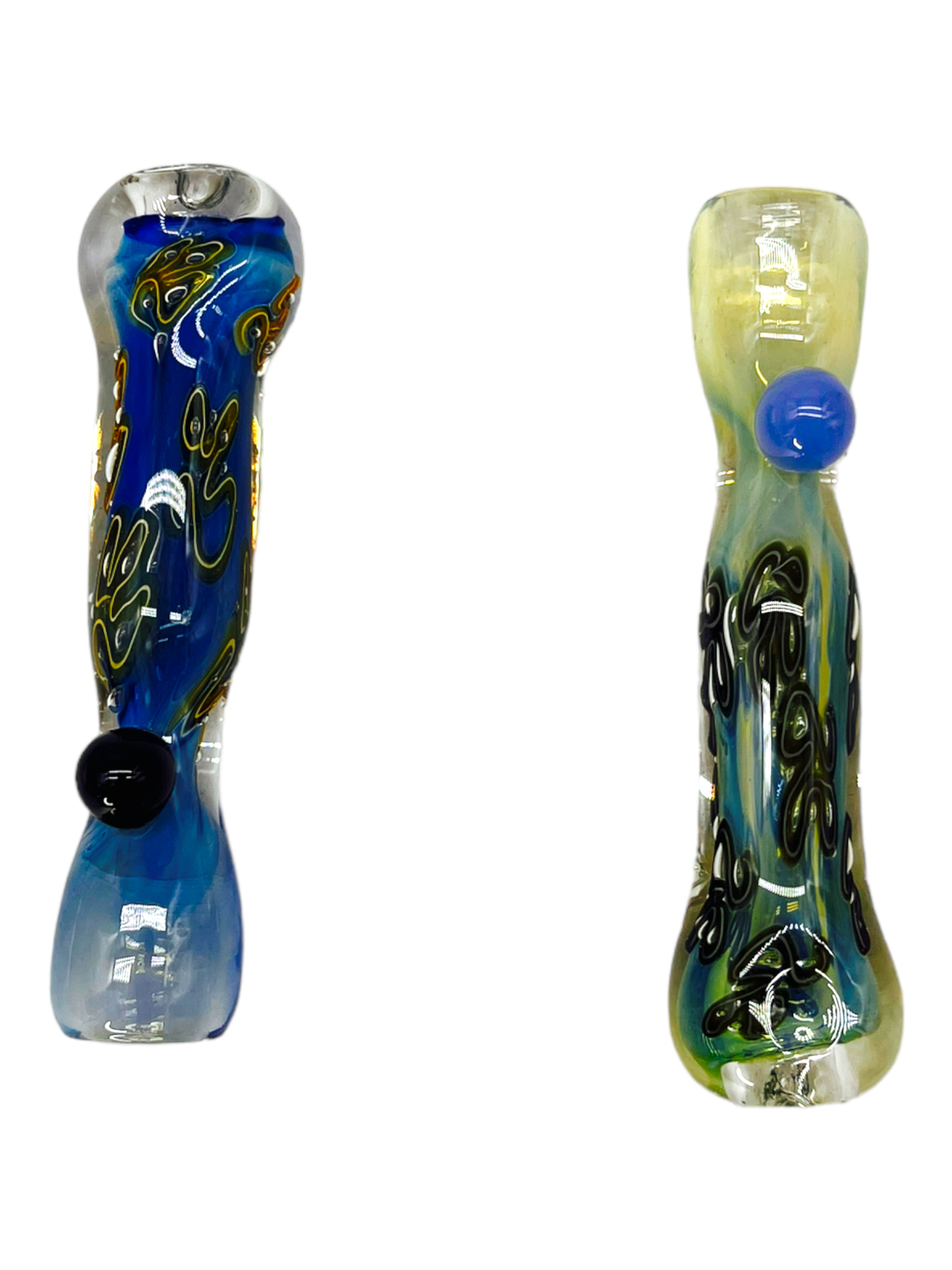 BLUE SHADE WITH FLOWERS GLASS CHILLUM 3" - 10CT BAG