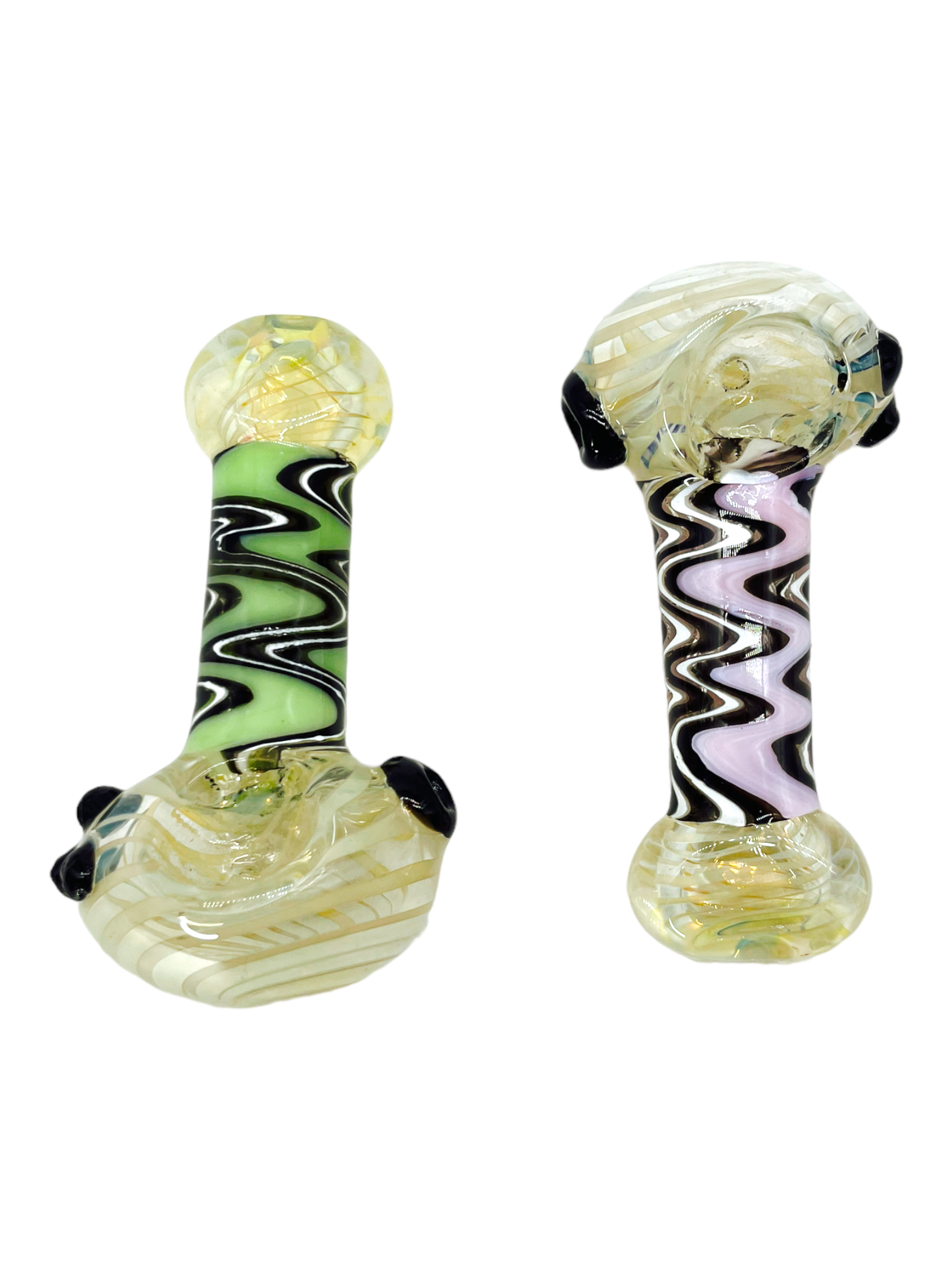 G-Spot Glass Spoon Pipe - Fumed with Blue and Yellow Zig-Zag Stripes