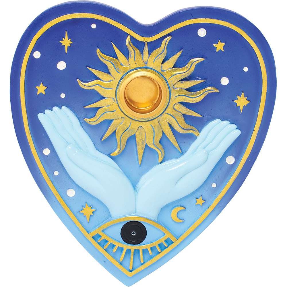 FUJIMA 5.9IN HEART SUN PALMISTRY FLAT INCENSE BURNER