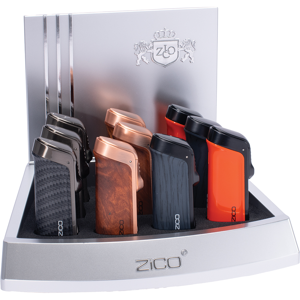 ZICO DOUBLE FLAME TORCH LIGHTER WITH CIGAR PUNCH - 10CT/DISPLAY