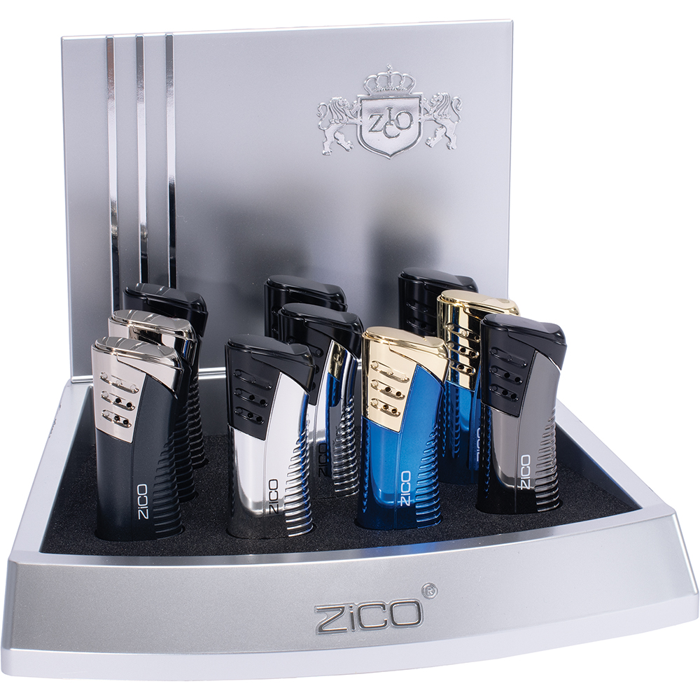 ZICO DOUBLE FLAME TORCH LIGHTER WITH CIGAR PUNCH - 10CT/DISPLAY