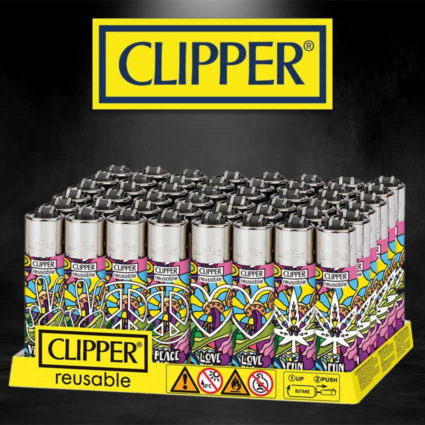 48CT. VICTORY, PEACE, LOVE & FUN CLIPPER LIGHTERS