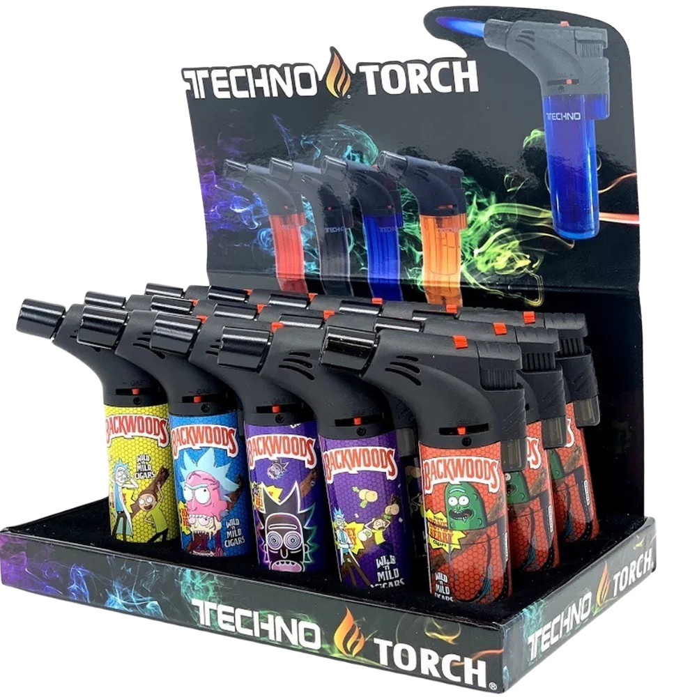 TECHNO QUAD TORCH LIGHTER RICK N MORTY BACKWOODS - DISPLAY OF 15