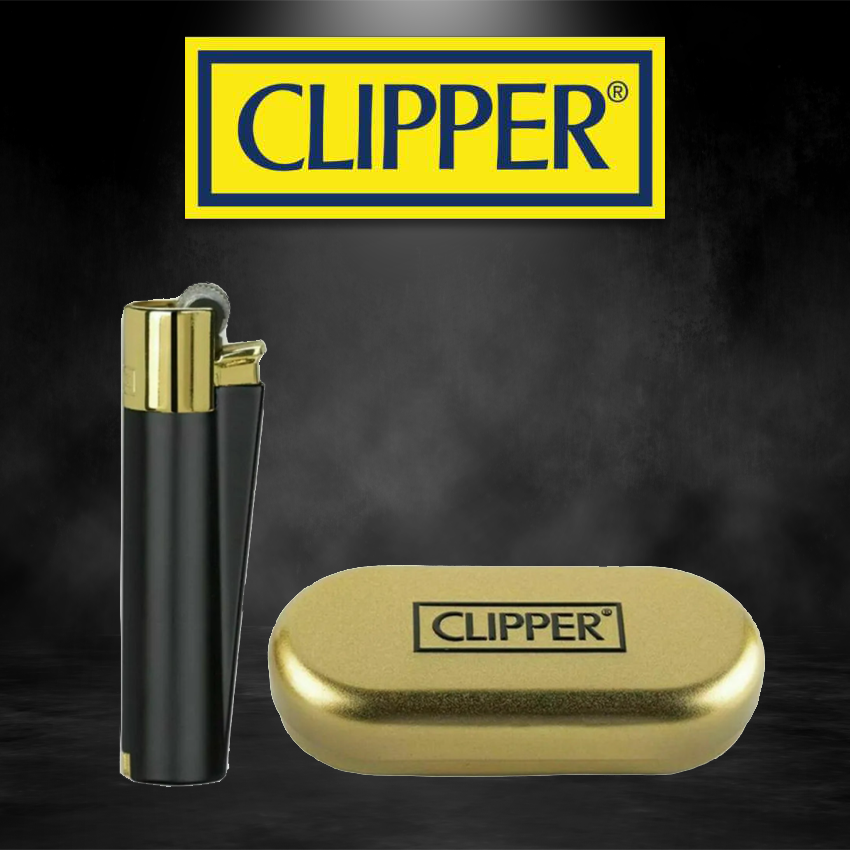 FULL METAL BLACK AND GOLD CLIPPER LIGHTERS - DISPLAY OF 12CT