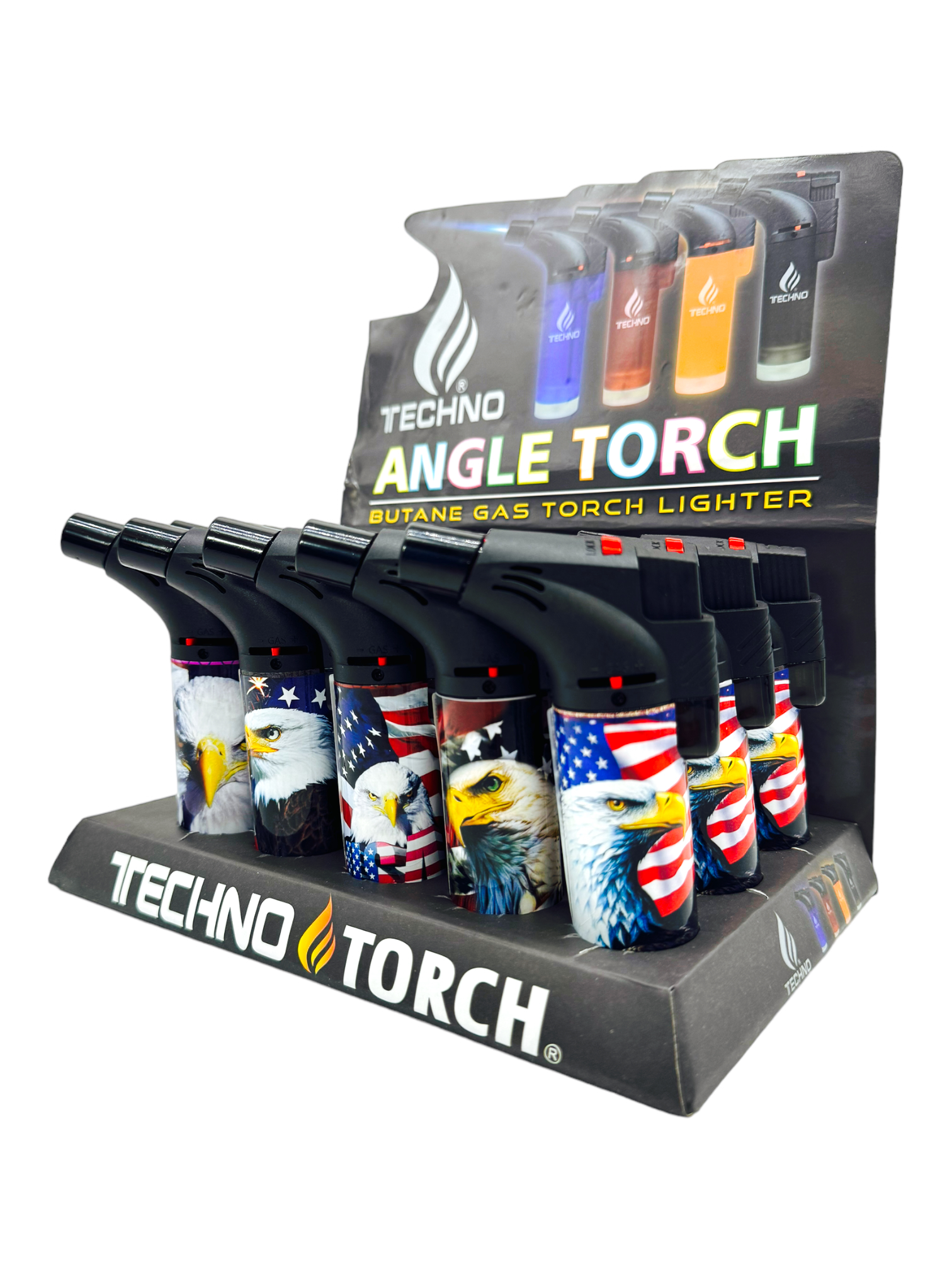 TECHNO ANGLE TORCH GAS GUN LIGHTER AMERICAN EAGLE - 15CT DISPLAY