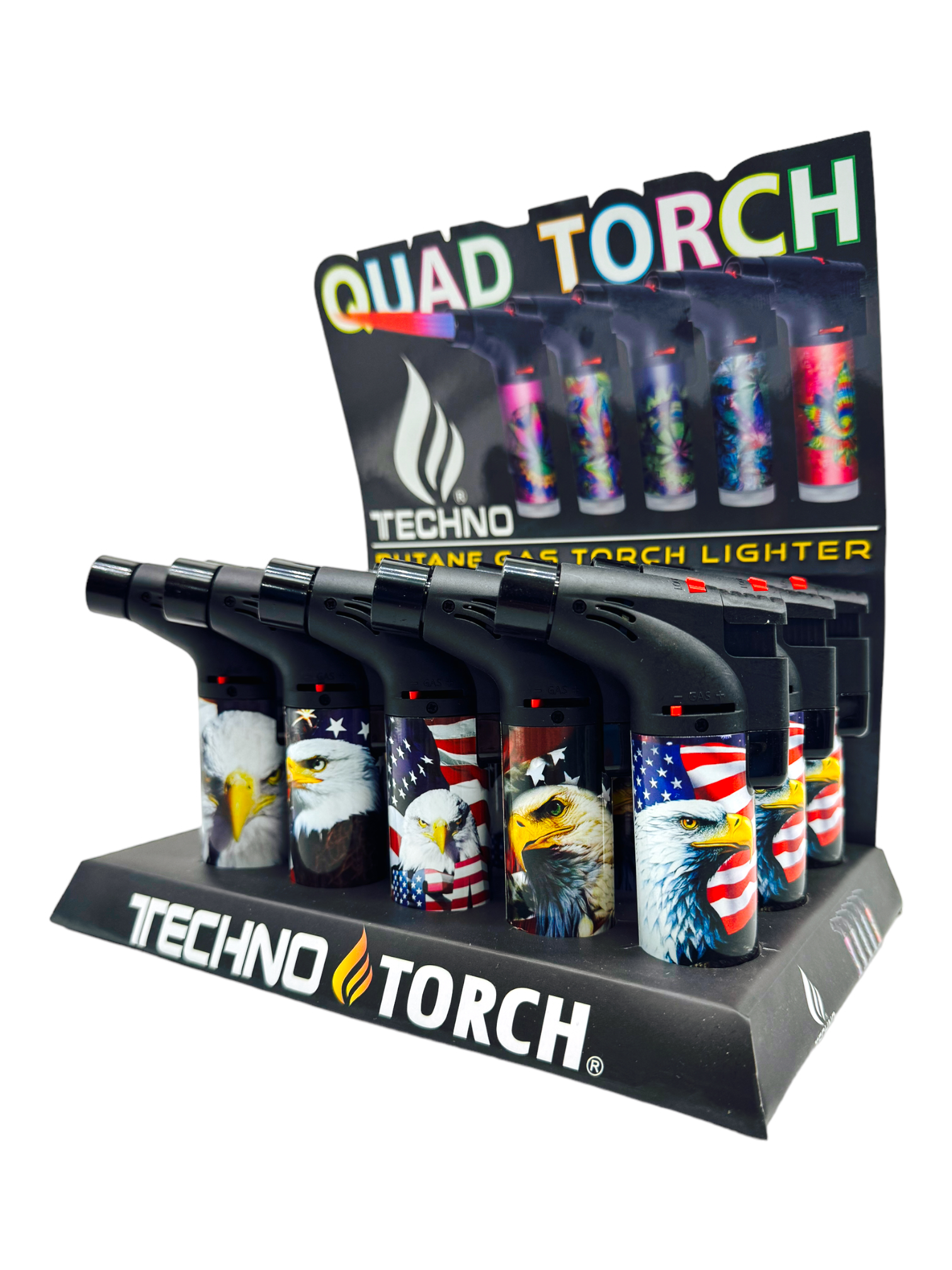 TECHNO QUAD TORCH GAS GUN LIGHTER AMERICAN EAGLE - 15CT DISPLAY