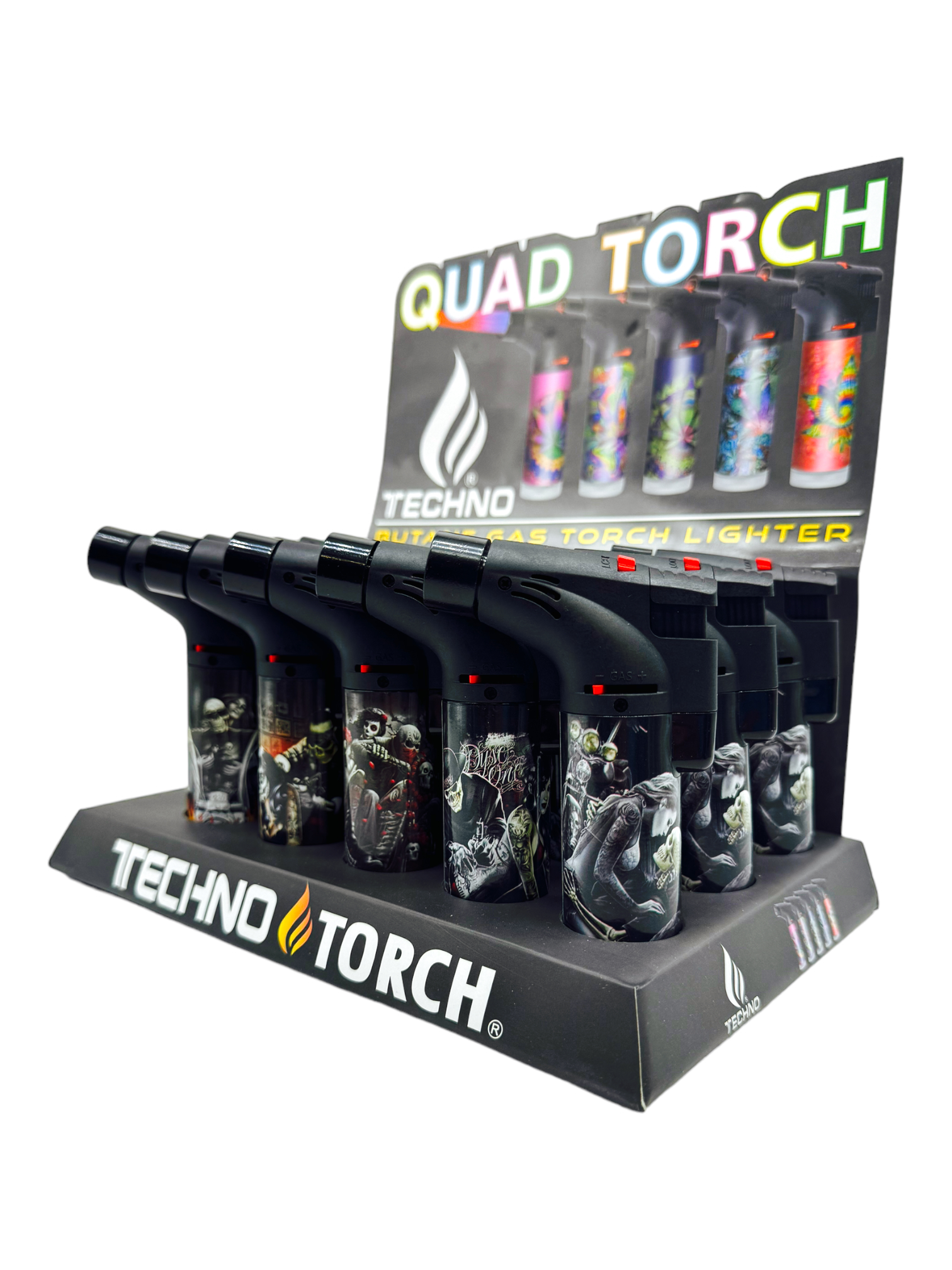 TECHNO QUAD TORCH GAS GUN LIGHTER BIKER REAPER - 15CT DISPLAY