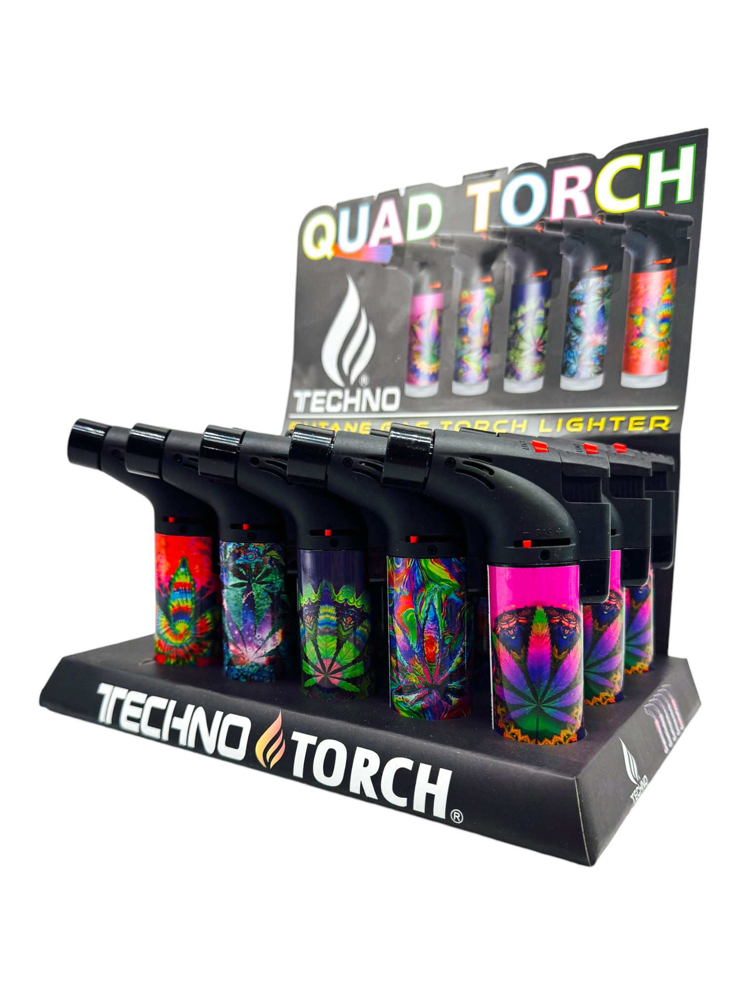 TECHNO QUAD TORCH GAS GUN LIGHTER TRIPPY LEAF - 15CT DISPLAY