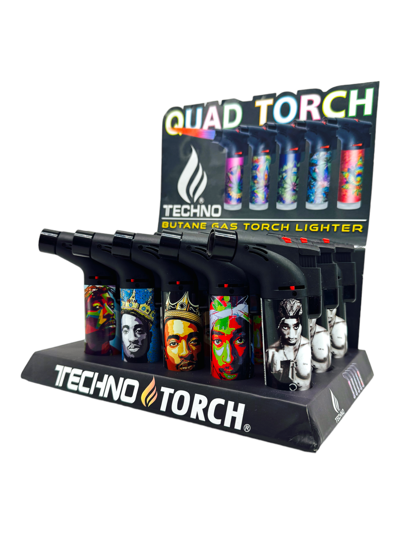 TECHNO QUAD TORCH GAS GUN LIGHTER 2PAC - 15CT DISPLAY