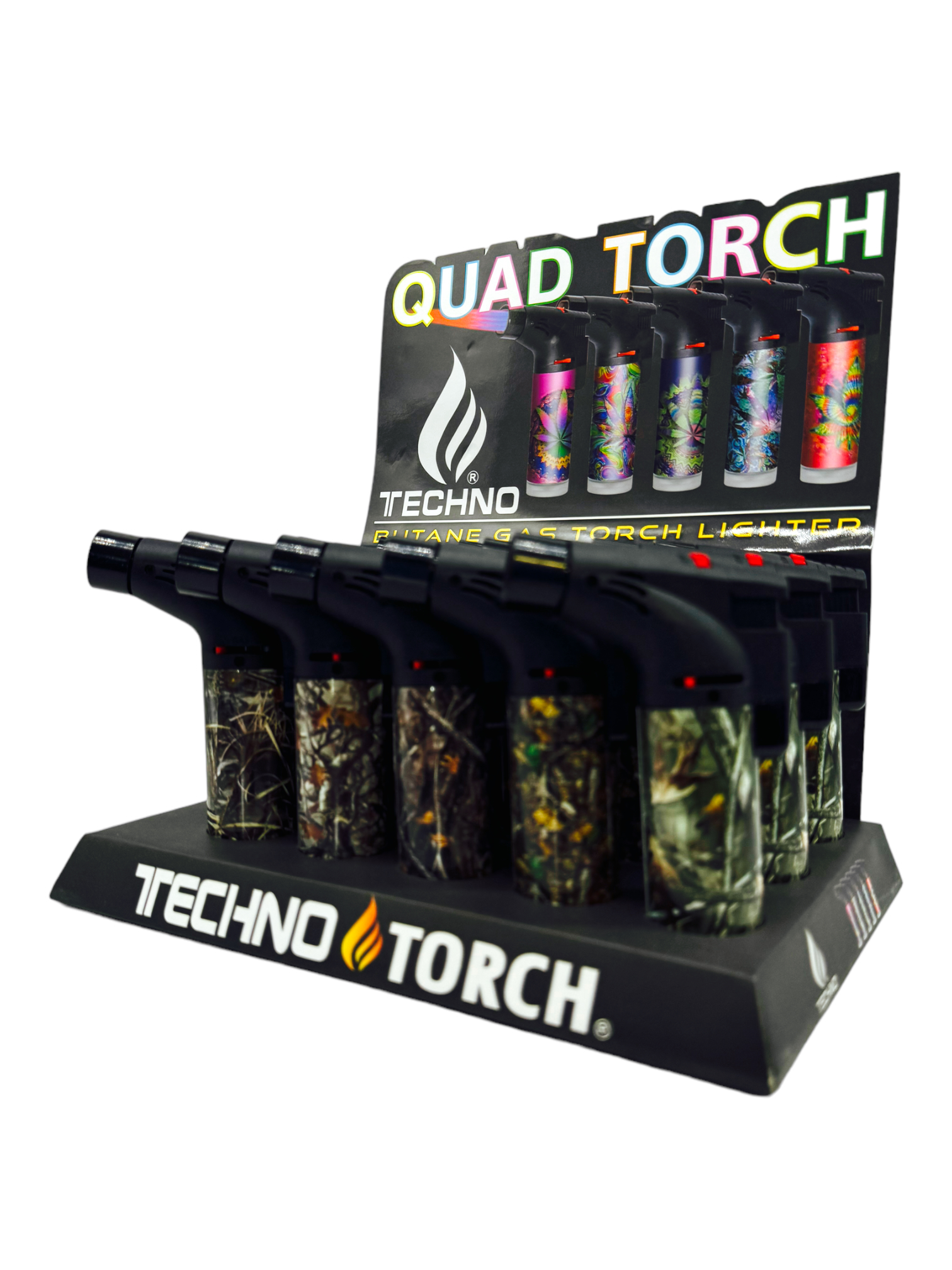TECHNO QUAD TORCH GAS GUN LIGHTER WOODS - 15CT DISPLAY