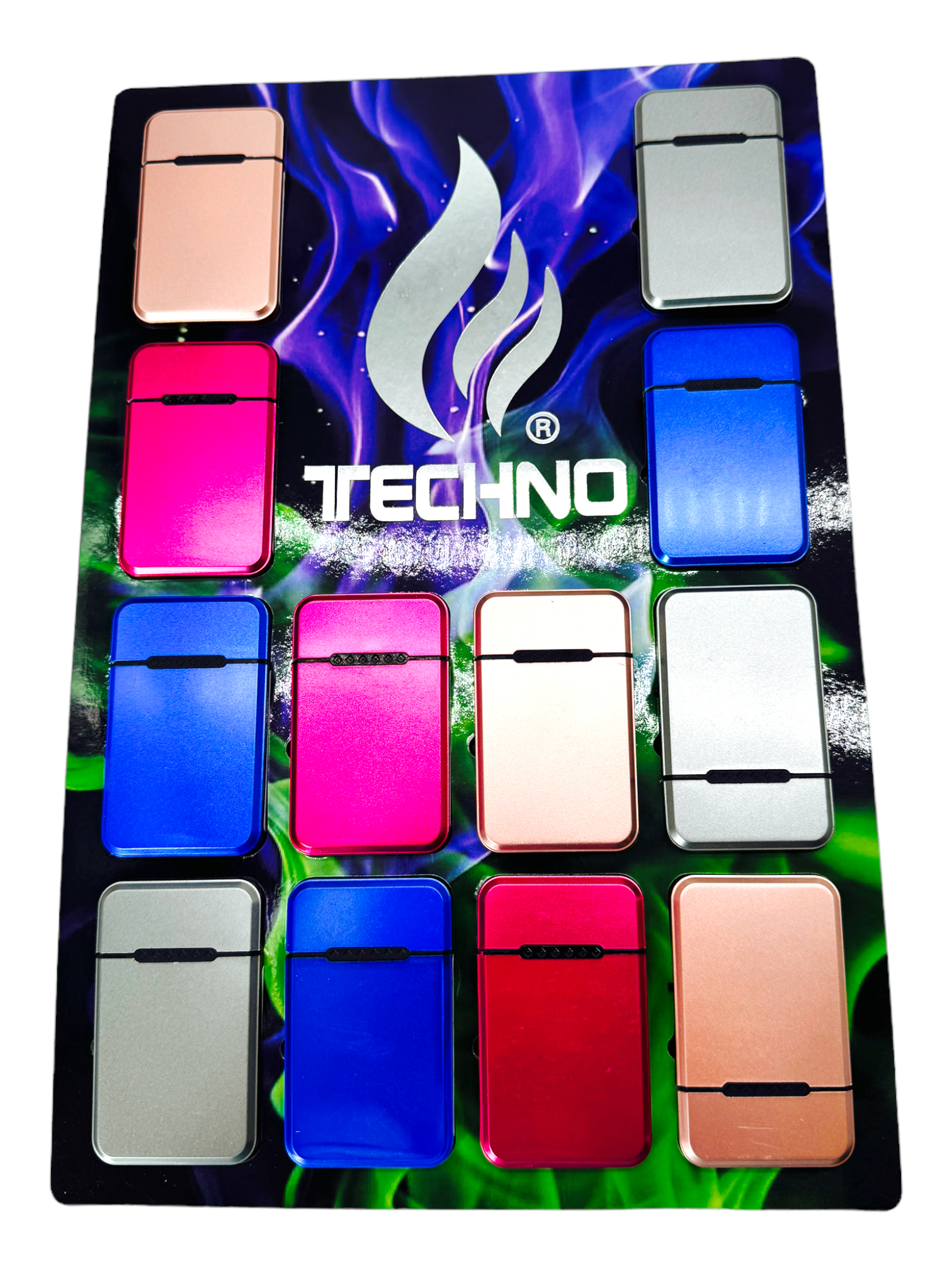TECHNO FLIP TOP LIGHTER GLOSSY COLORS - 12CT DISPLAY