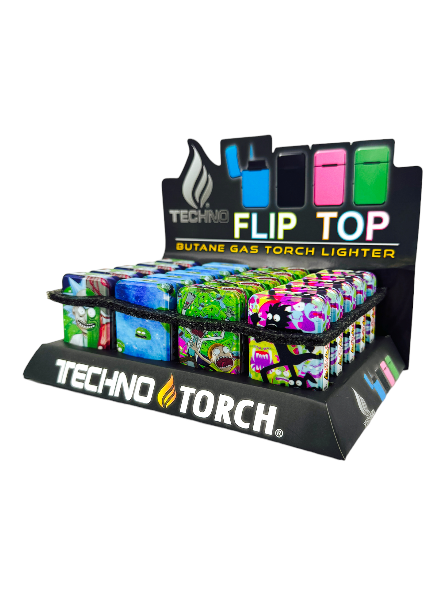 TECHNO TORCH FLIP TOP LIGHTER R&M - 20CT DISPLAY