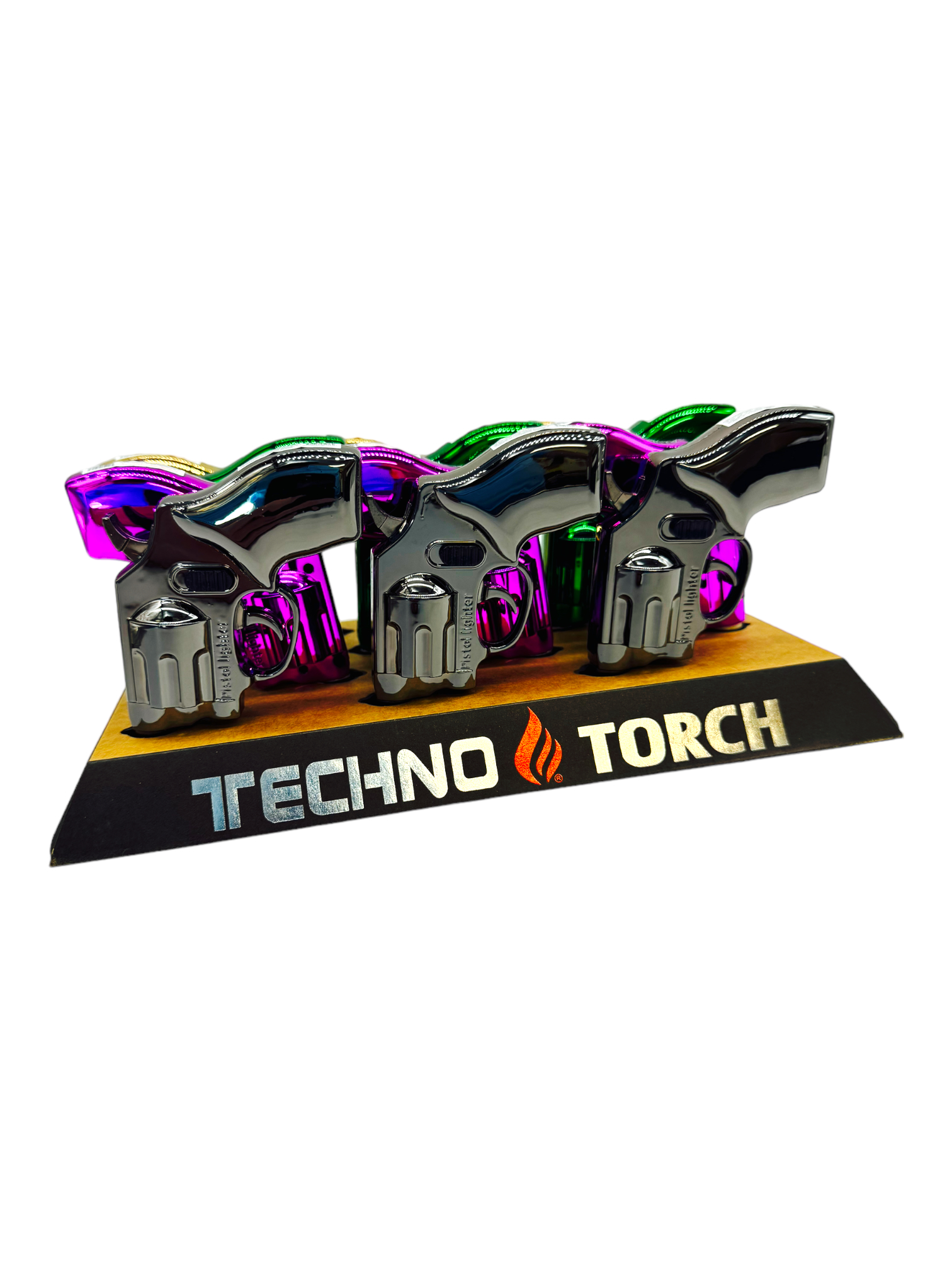 TECHNO TORCH REVOLVER LIGHTER CHROME PISTOL - 12CT DISPLAY