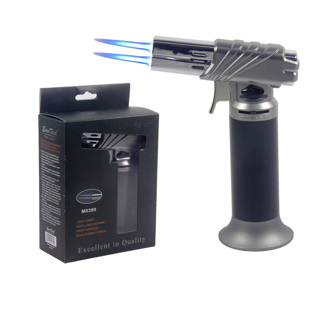 EVERTECH TABLE TORCH DOUBLE TORCH WITH TRIGGER IGNITION - GUN METAL