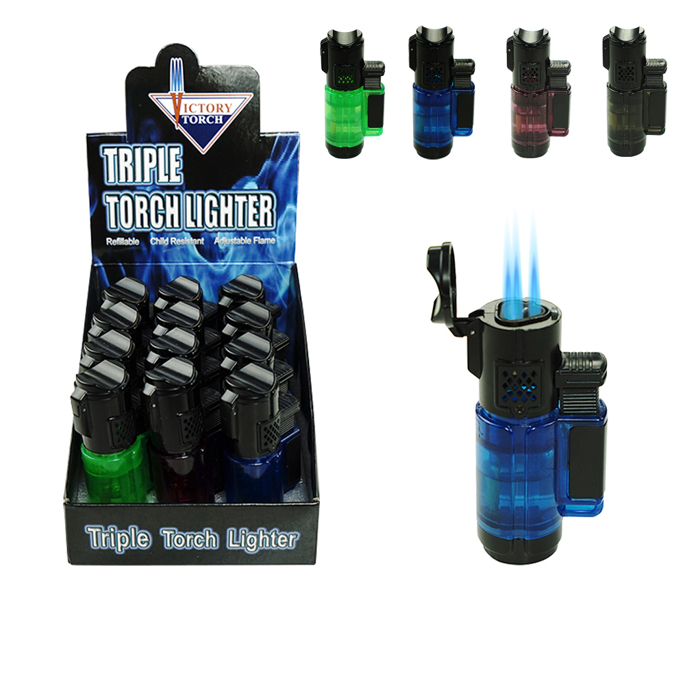 VICTORY TRIPLE TORCH LIGHTER DISPLAY - 12CT