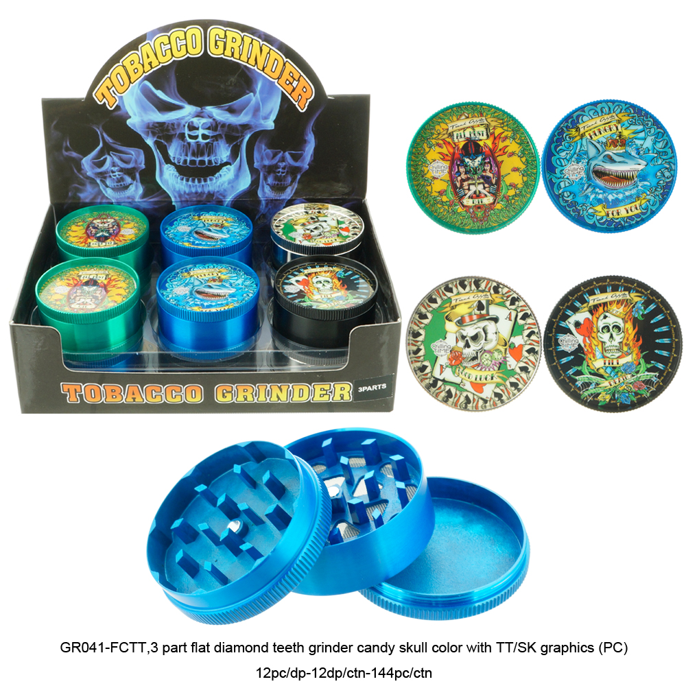 TATTOO AND SKULL 52MM 3 PART GRINDER DISPLAY - 12CT