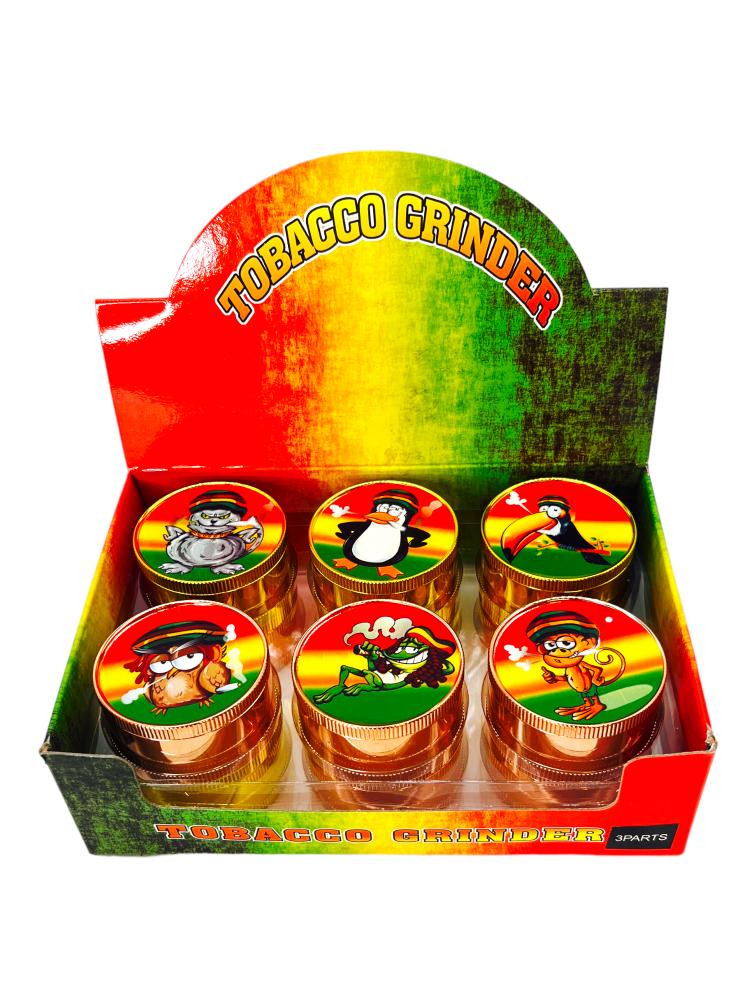 RASTA ANIMALS 52MM 3 PART GRINDER DISPLAY - 12CT