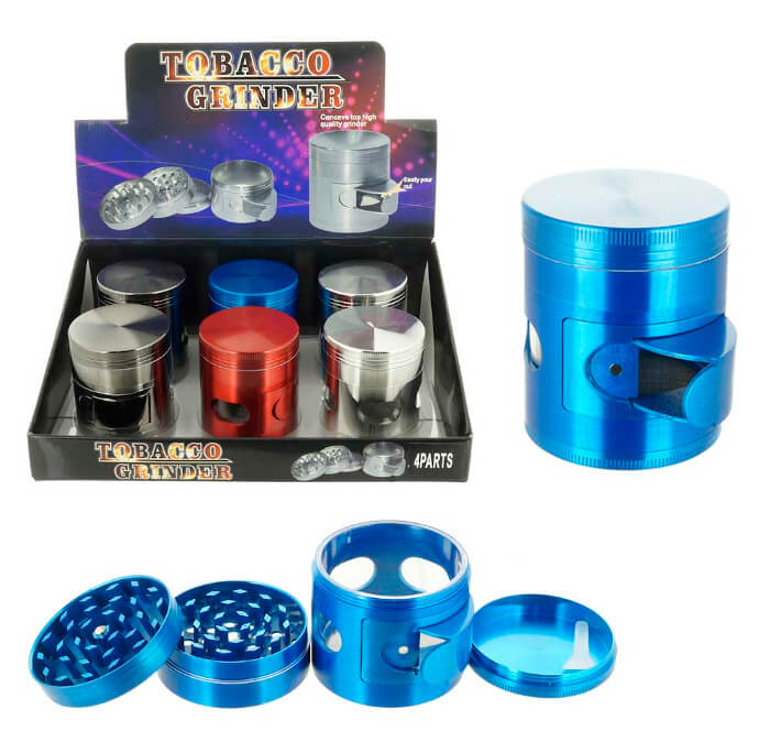 4 PART GRINDER 55MM WITH WINDOW AND SIDE SPOUT - 6CT