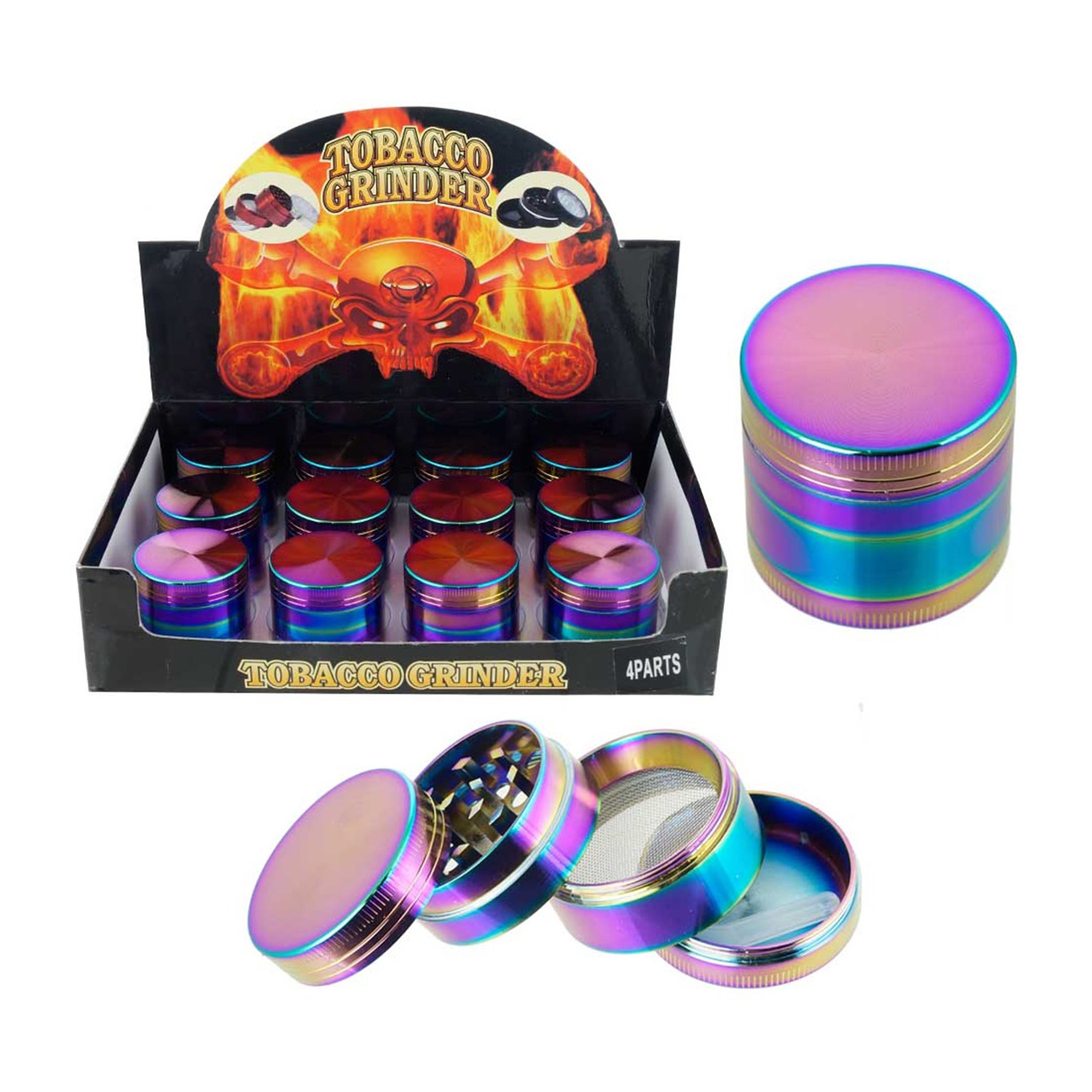 4 PART METAL RAINBOW GRINDER 40MM - 12CT