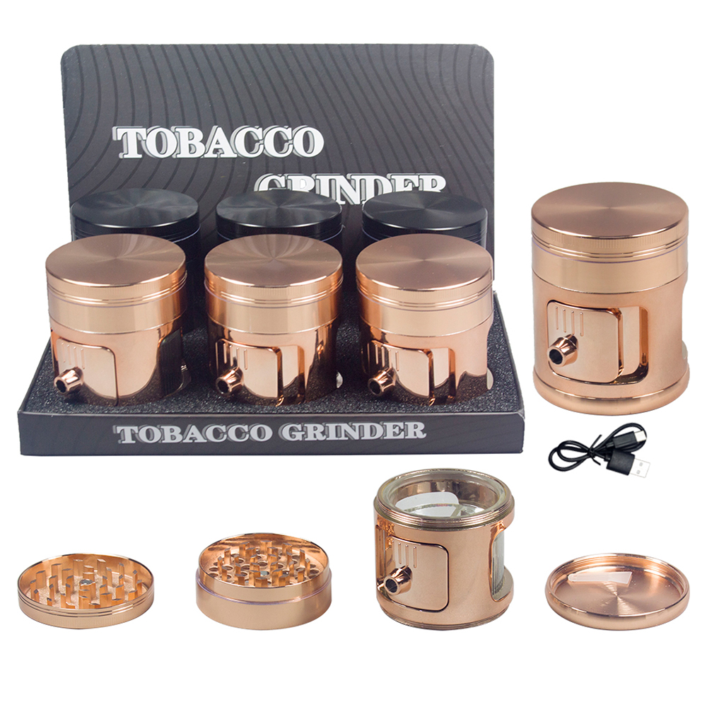 4 PART GRINDER WITH SLIDING SPOUT DISPENSER WITH FROSTED WINDOWS AND LED LIGHTS - 6CT