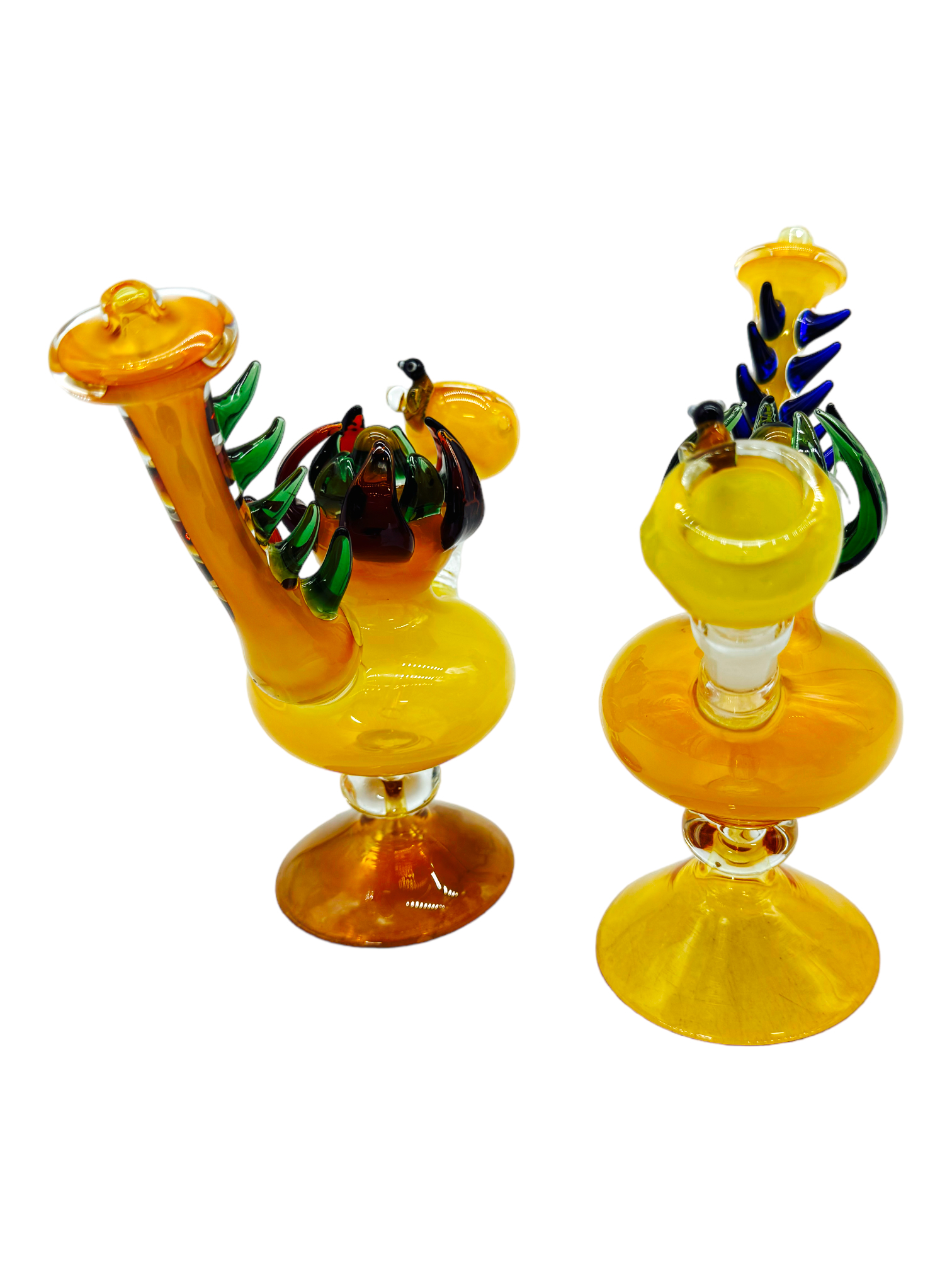FUMED FLOWER TOP HORN MIX COLOR PREMIUM BUBBLER 8"