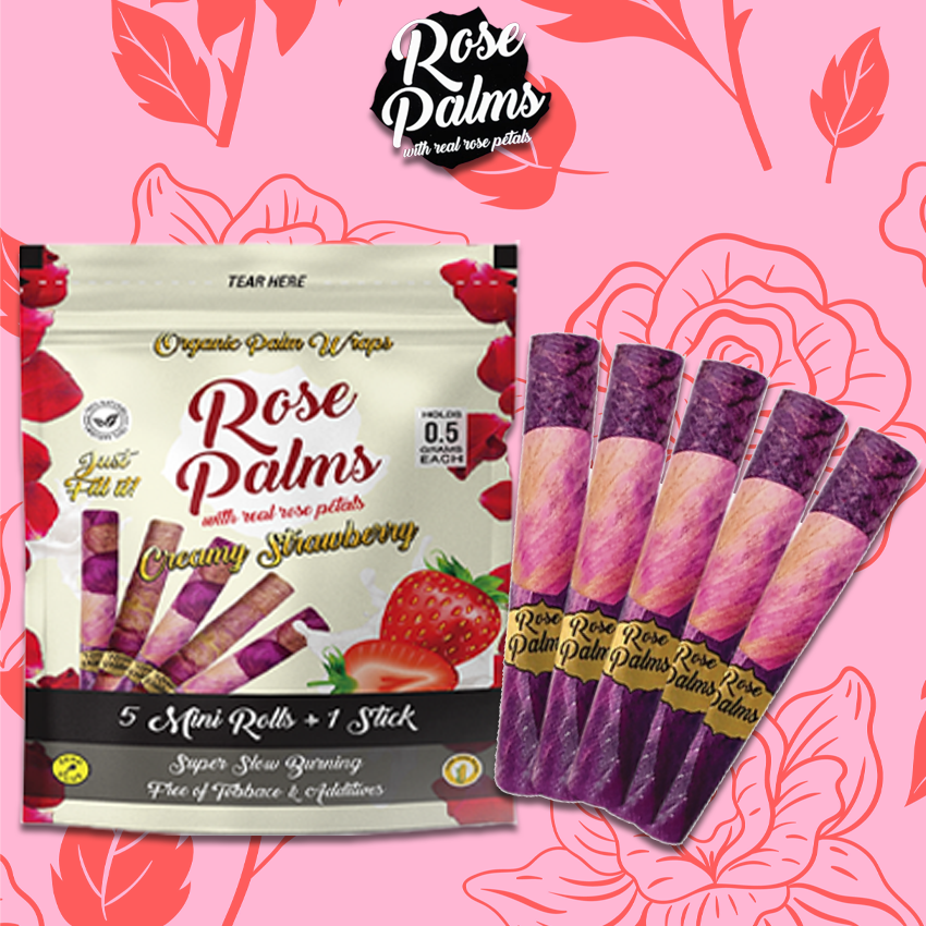 ROSE PALMS ORGANIC WRAPS W/ ROSE PETALS - 5 MINI ROLLS + 1 STICK - 20CT DISPLAY