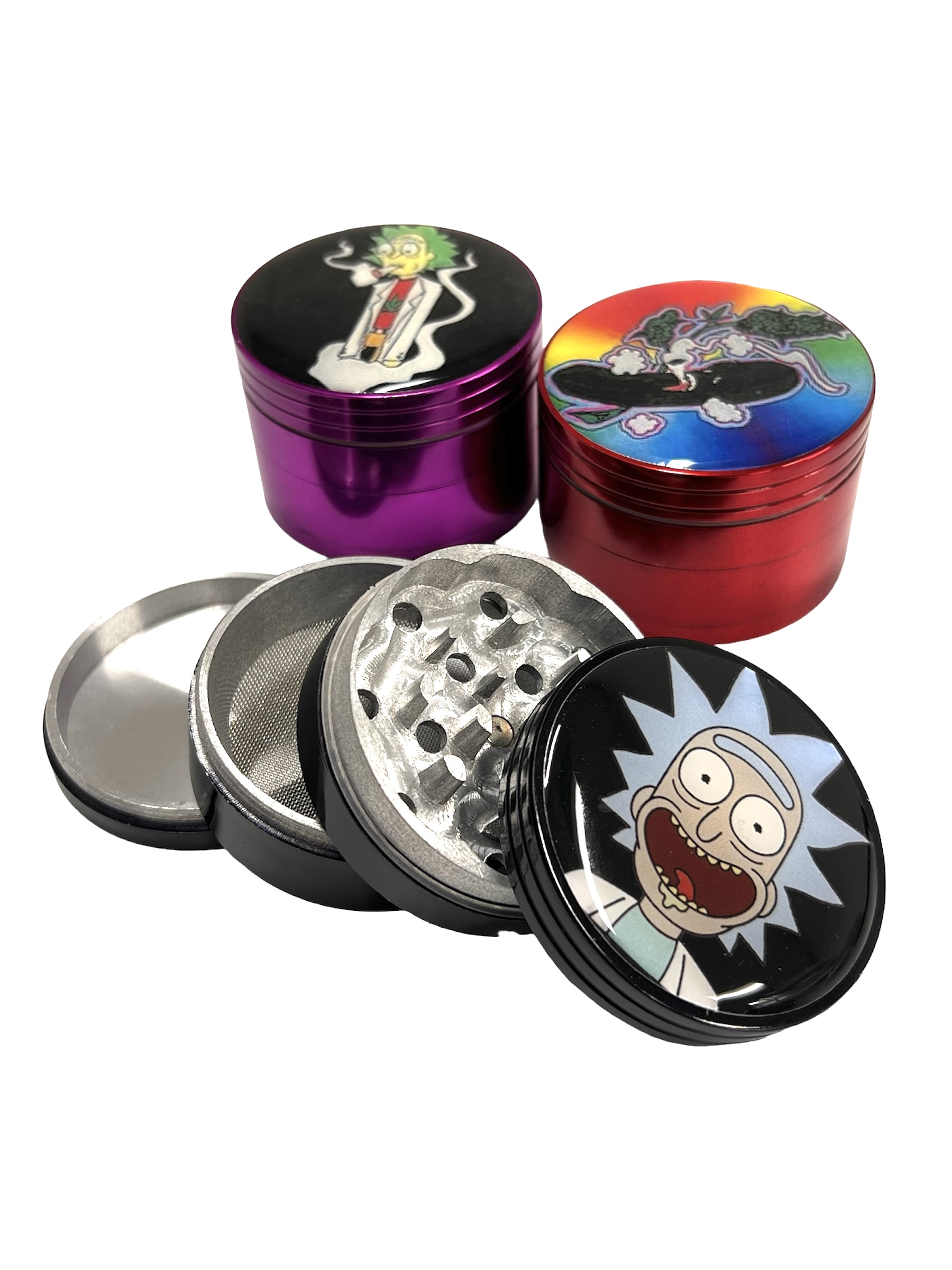 Herb Grinder Rick/Morty Aluminum Alloy 4 Part (50mm) (Grinders) - VALGOUS  USA (B2B ONLY)