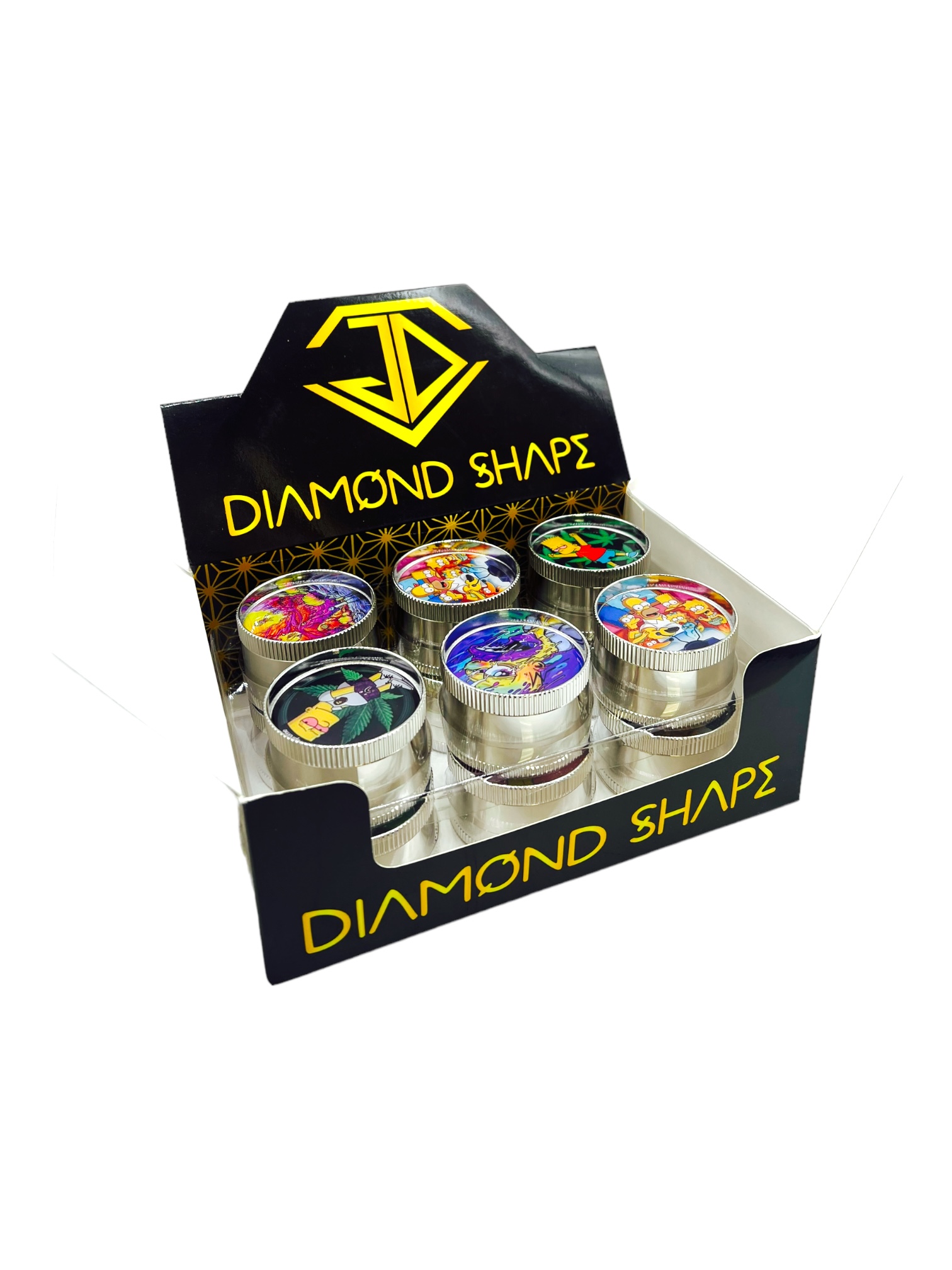 DIAMOND SHAPE 3-PART GRINDER SIMPSONS DESIGN - 12CT DISPLAY