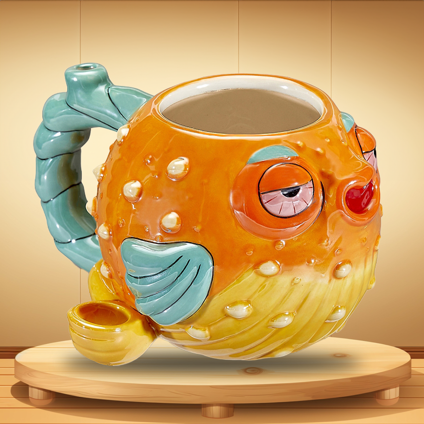 STONED PUFFERFISH MUG PIPE - 1CT