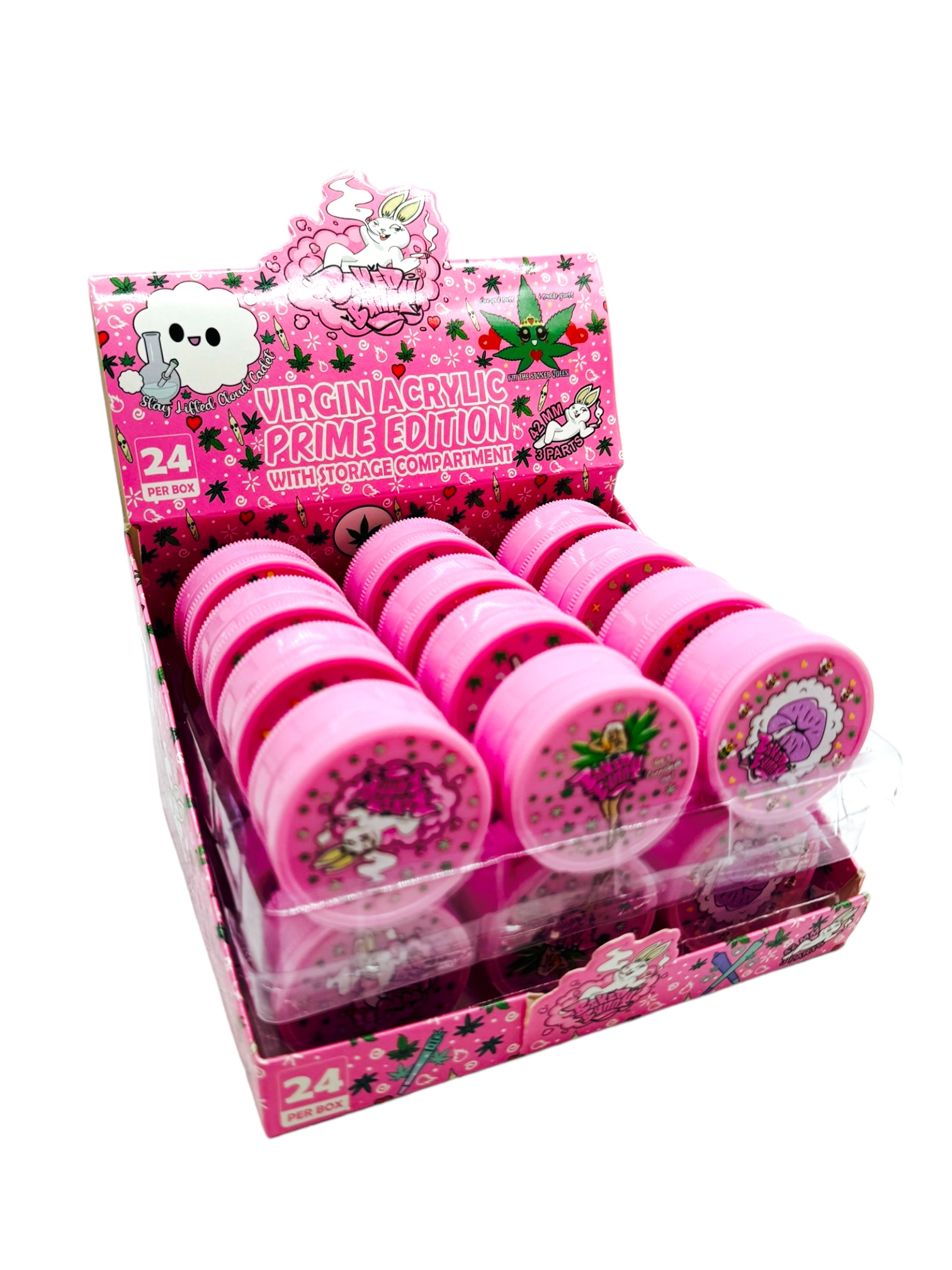 BAKED BUNNY PLASTIC 42MM 3 PARTS GRINDER - 24CT DISPLAY