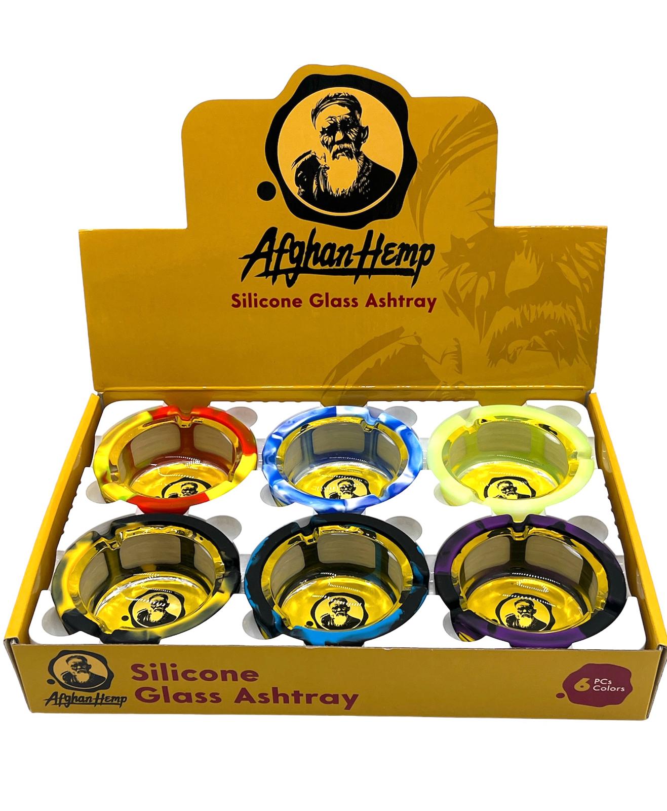 AFGHAN HEMP SILICONE GLASS ASHTRAY - 6CT