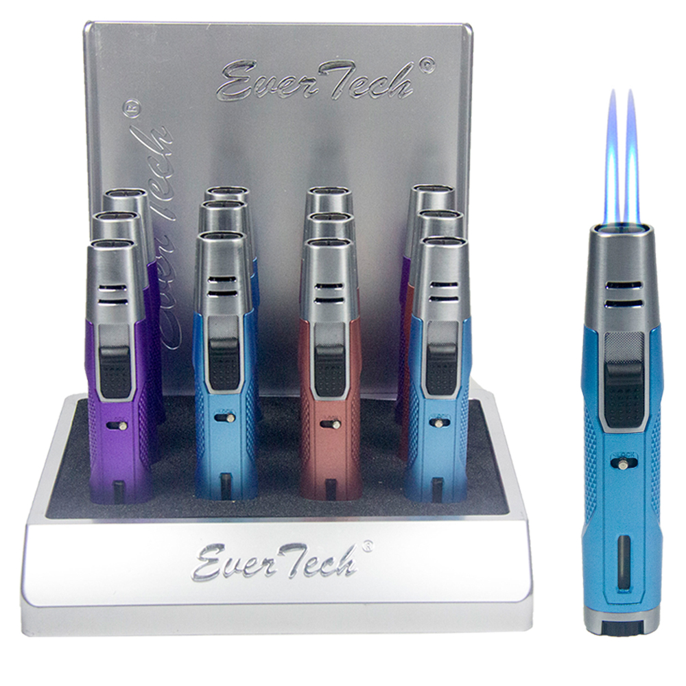 EVER TECH PEN TORCH DOUBLE FLAMES TORCH - ASSORTED COLORS - 12CT