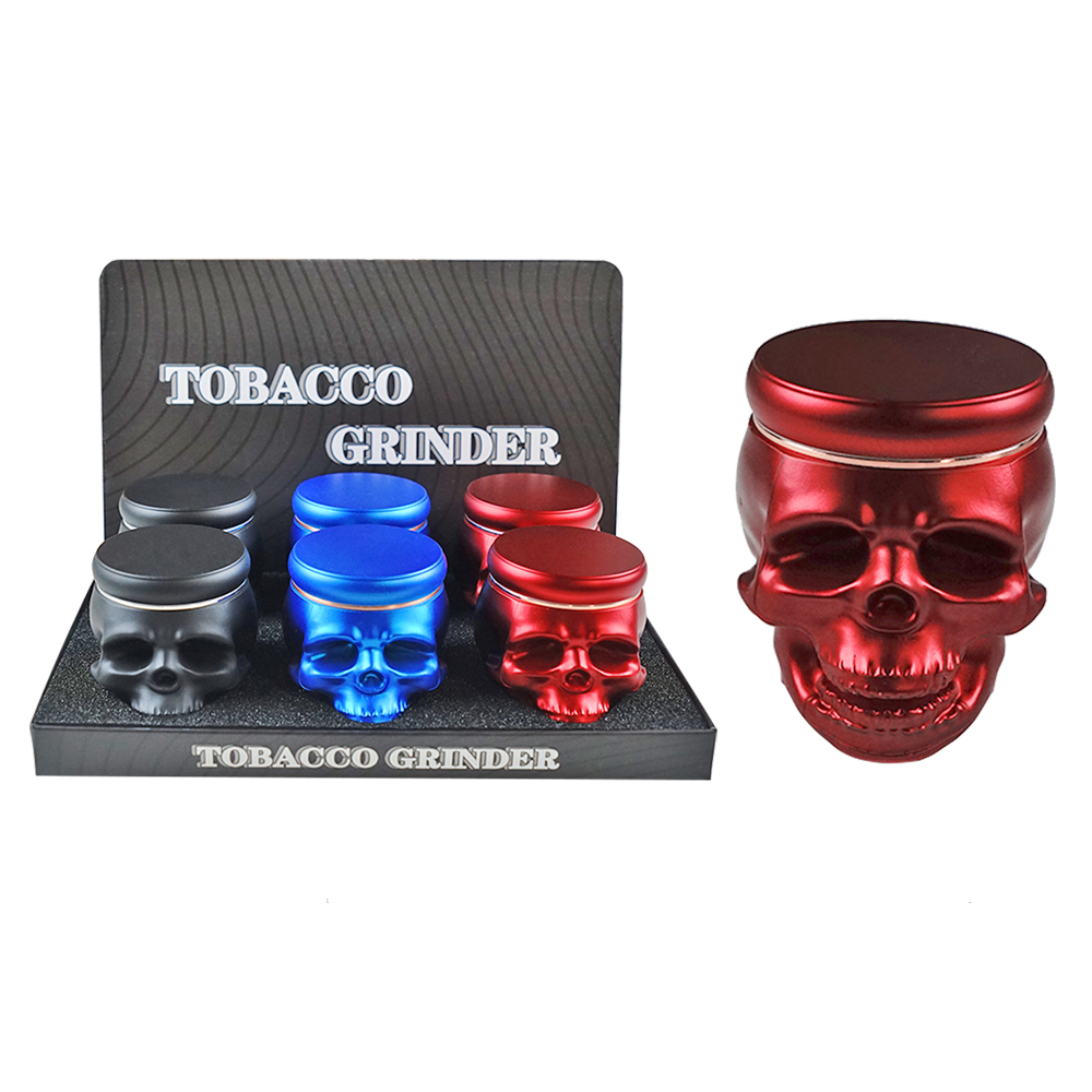 3-PART SKULL SHAPED GRINDER WITH DRAWERS - ASSORTED COLOR - 6CT