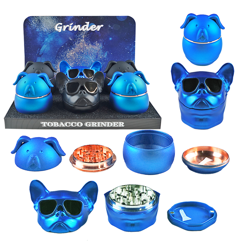 4 PART DOG SHAPED GRINDER WITH RUBBER FINISH ASSORTED COLOR - 6CT