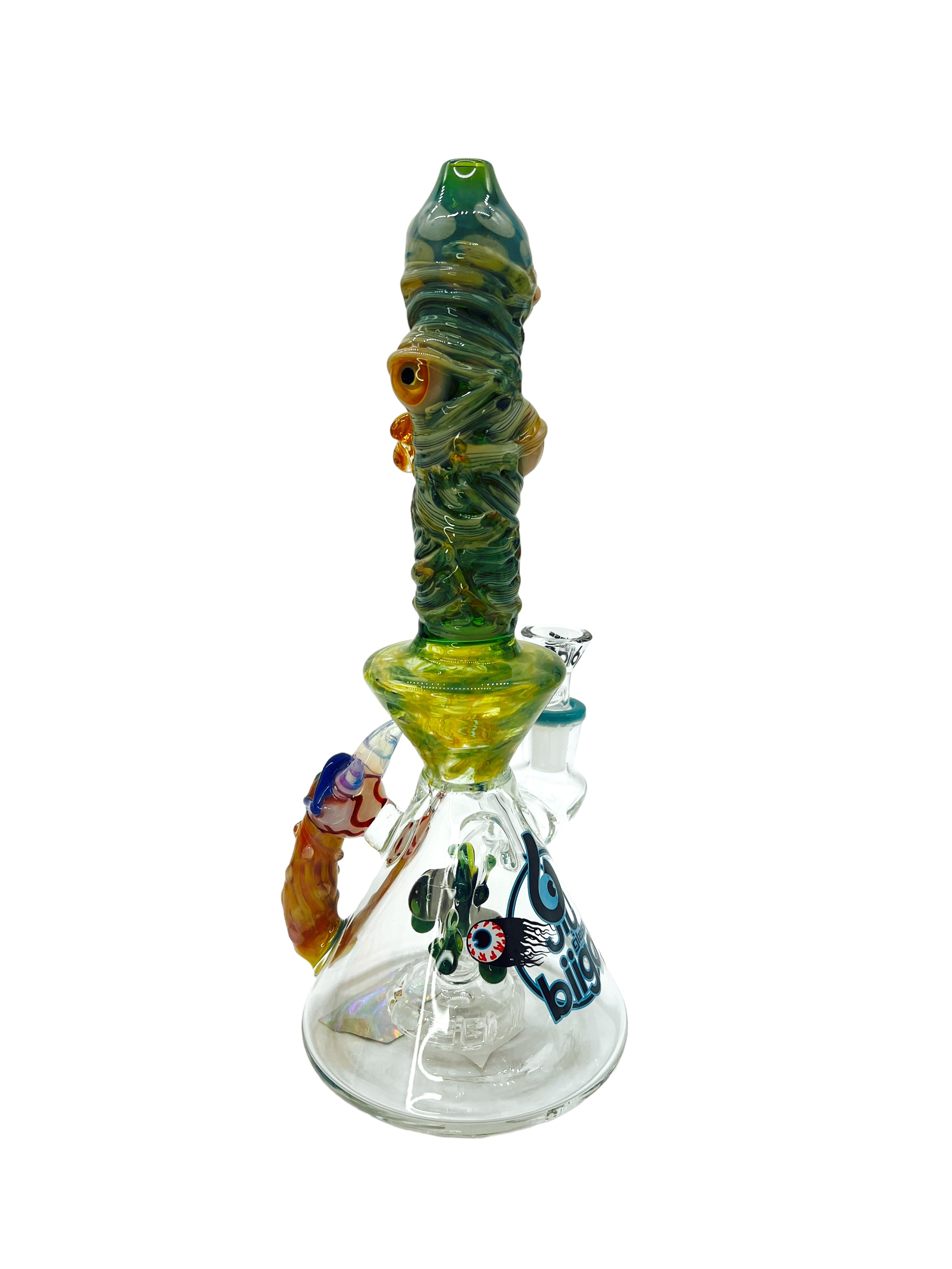 BIIGO BY LOOKAH - BLUE MULTI DEVIL EYE MATRIX PERC BEAKER WATERPIPE 10"