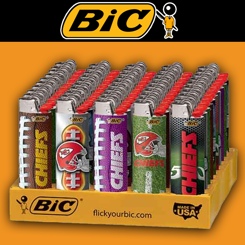 BIC KANSAS CITY CHIEF NFL LIGHTER - DISPLAY OF 50