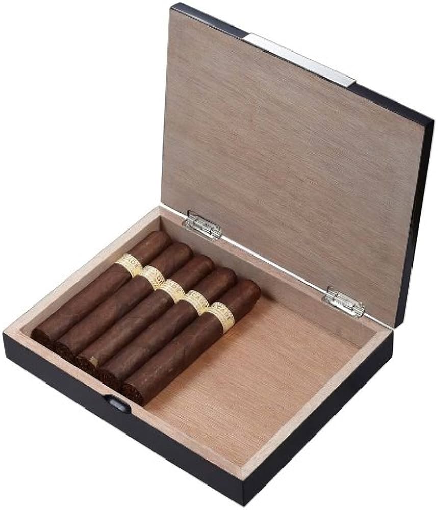 LUCIENNE BLACK MATT FINISH HUMIDOR HOLD 10 CIGARS