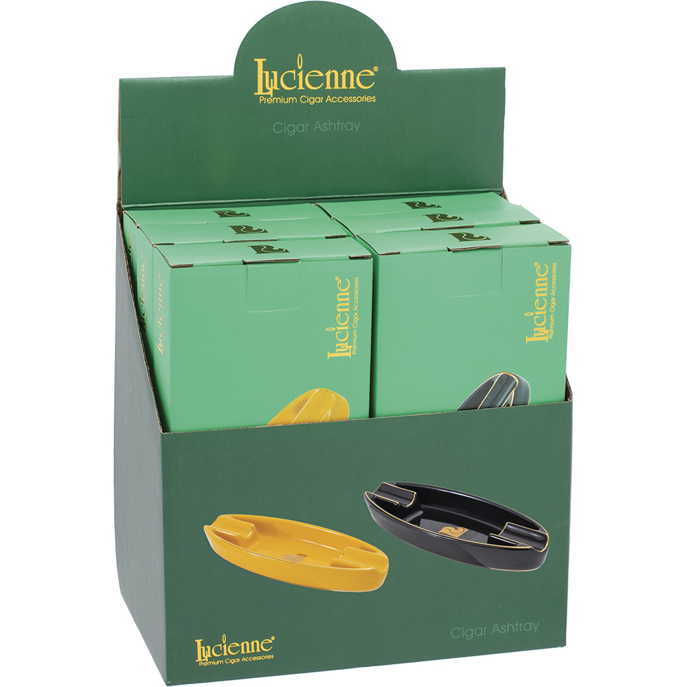 LUCIENNE 7.25IN OVAL CIGAR ASHTRAY - YELLOW & BLACK - DISPLAY OF 6