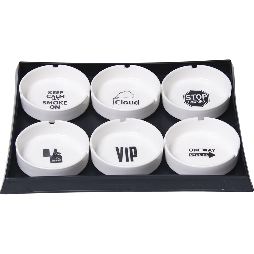 ROUND CERAMIC ASHTRAY - DISPLAY OF 6