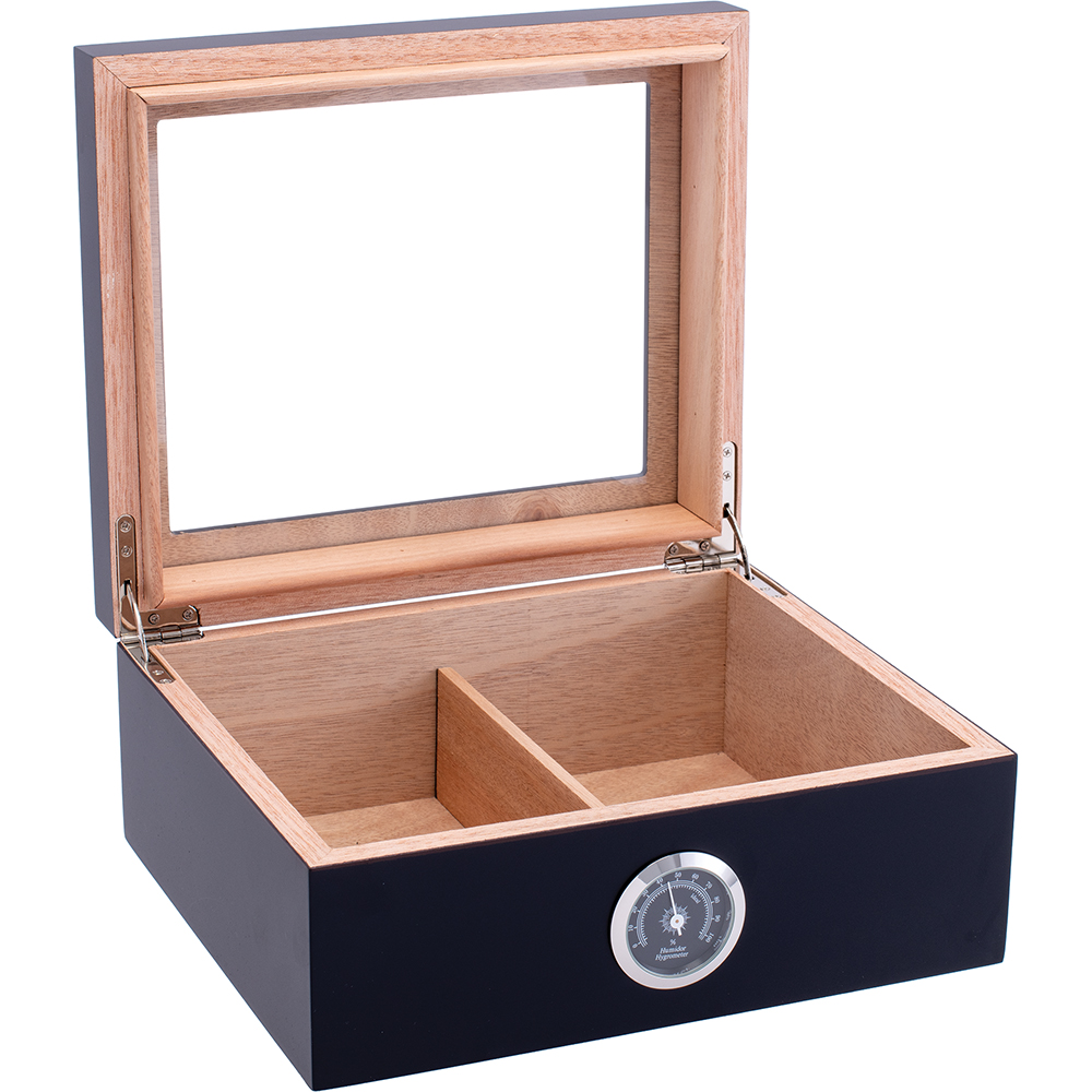 14" BLACK CEDAR HUMIDOR WITH HYGROMETER (HOLDS CIGARS)