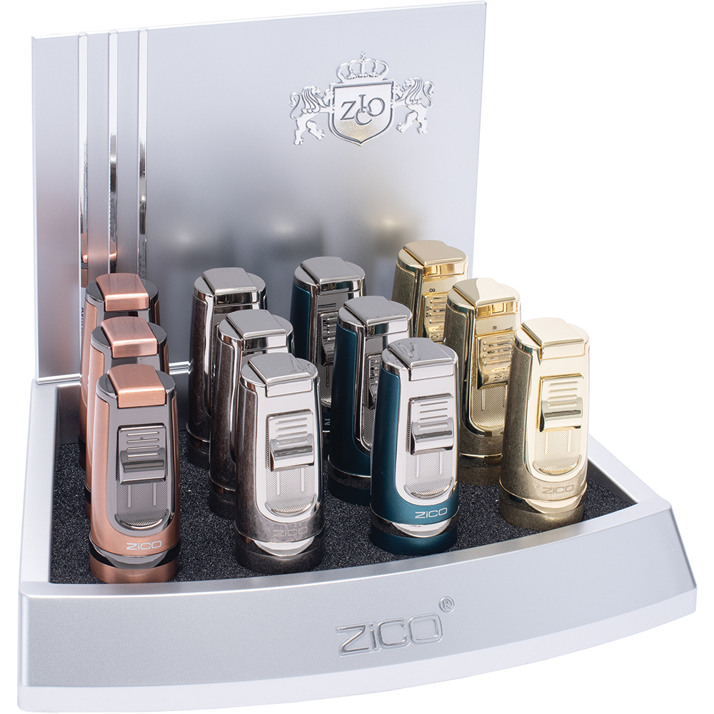 ZICO TRIPLE JETS TORCH LIGHTER WITH PUNCH - DISPLAY OF 12