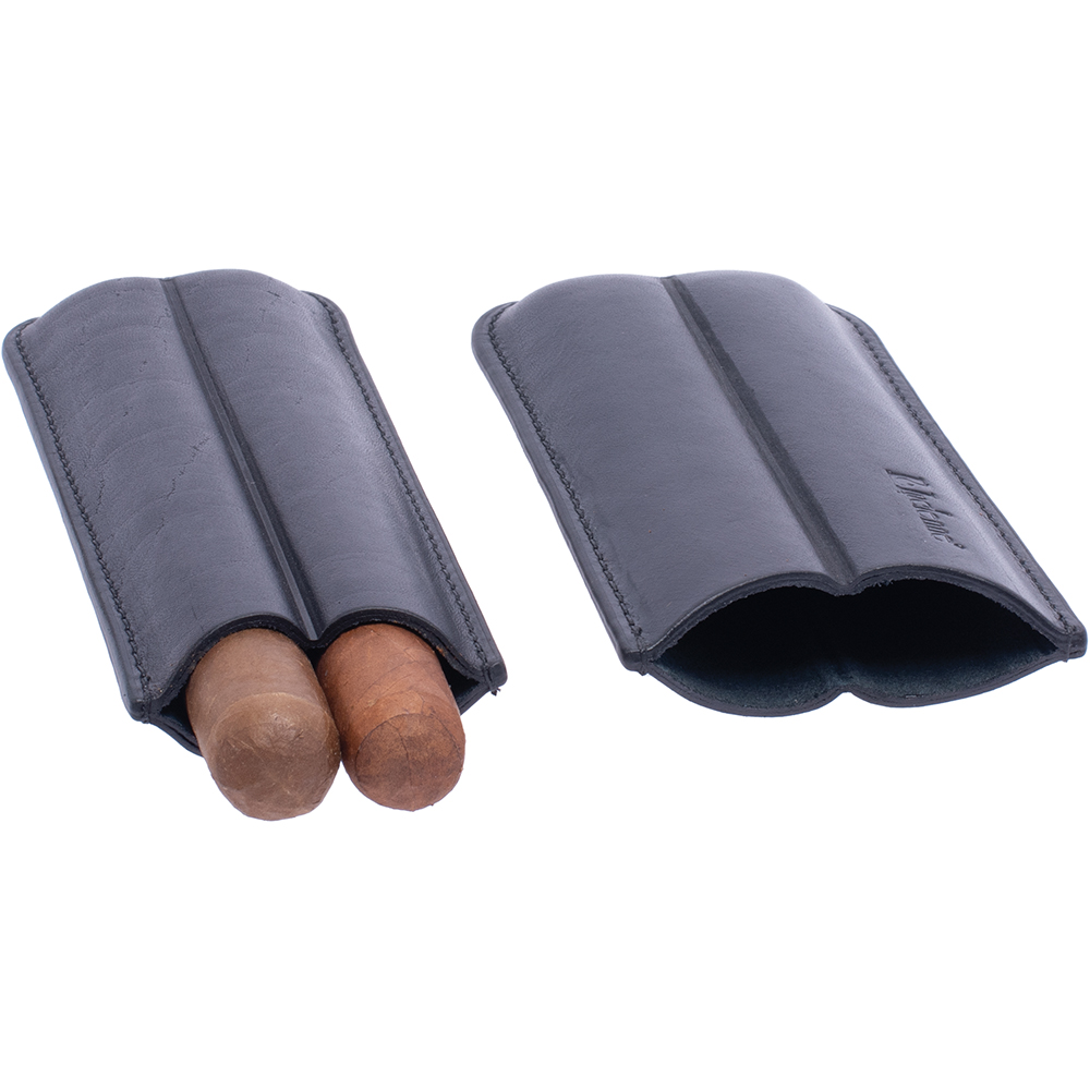 2 FINGER LEATHER CREASING CIGAR HOLDER - BLACK SIENNA