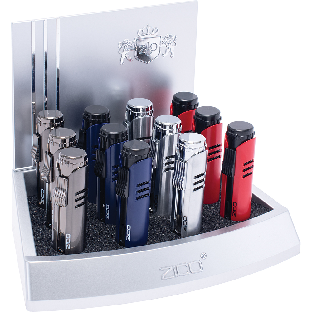 ZICO SINGLE JET TORCH LIGHTER WITH PUNCH - DISPLAY OF 12