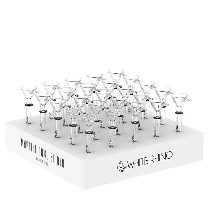 WHITE RHINO MARTINI BOWL SLIDER DOWNSTEM - DISPLAY OF 25
