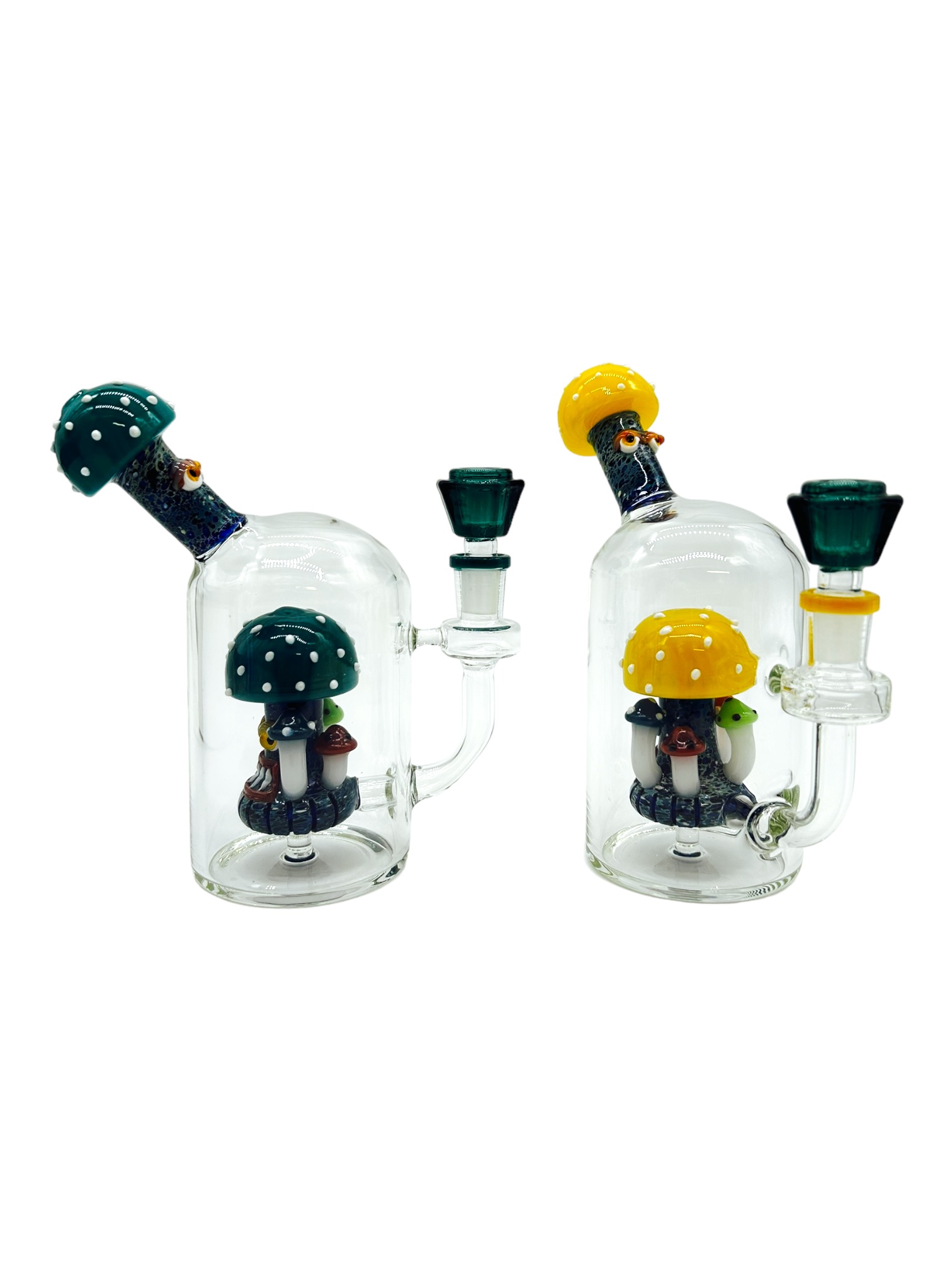 MUSHROOM FACE DISC PERC GLASS WATERPIPE 6"