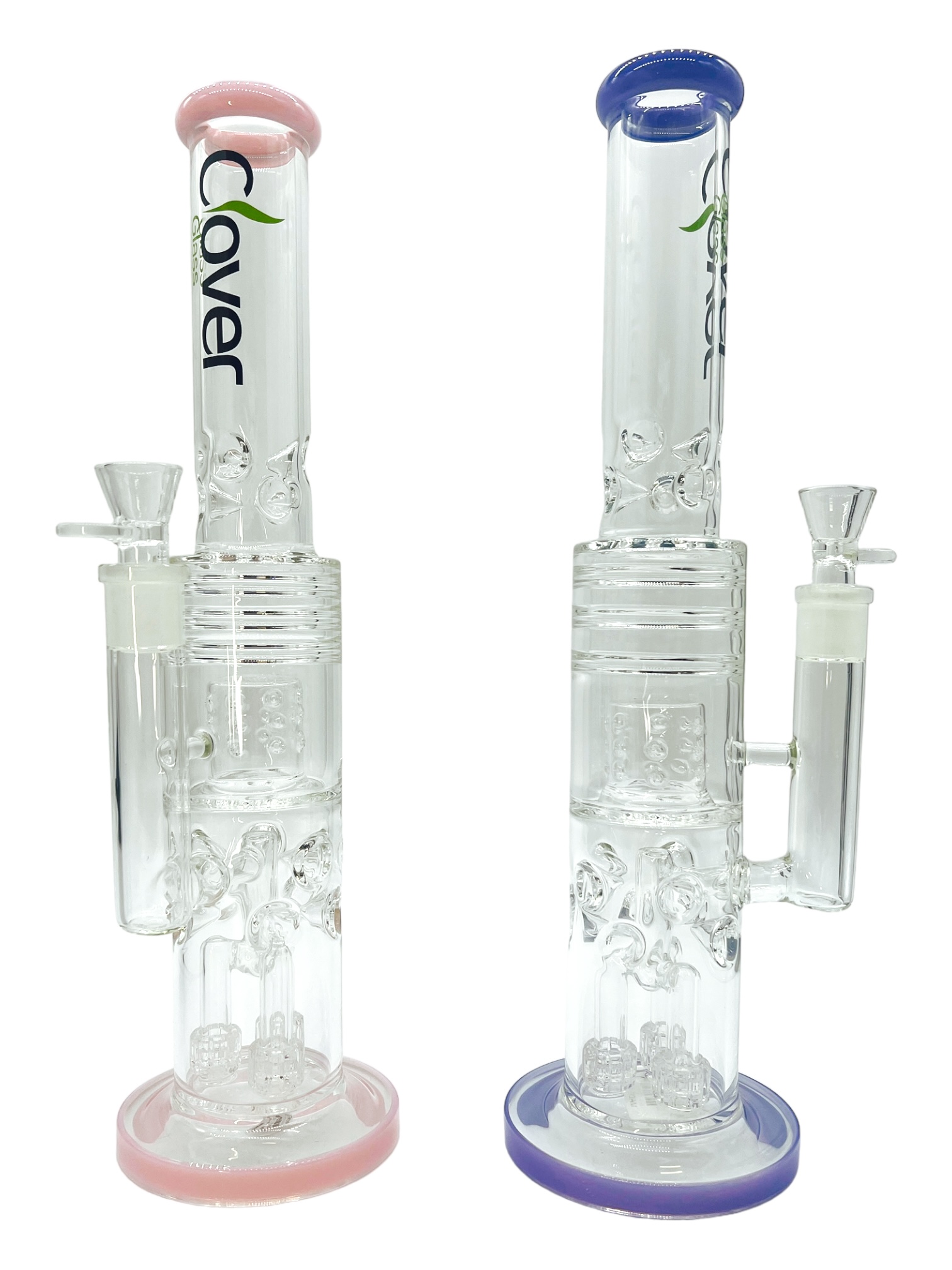CLOVER GLASS MULTI PERC WATERPIPE ASSORTED COLOR 15.5"