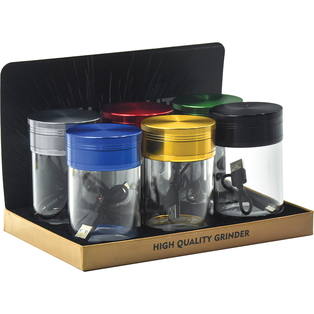LED ACRYLIC STORAGE JAR AND GRINDER - DISPLAY OF 6