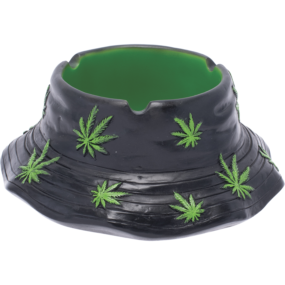BLACK & GREEN LEAF BUCKET HAT ASHTRAY 6"